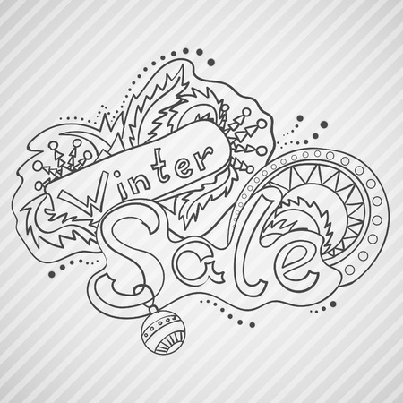 Vector hand drawn winter sale lable illustration. Hand lettering and doodles elements for your design.のイラスト素材