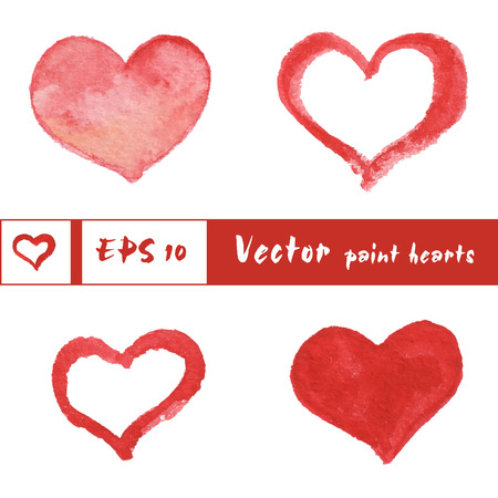 Watercolor painted red hearts set, vector elements for your designのイラスト素材