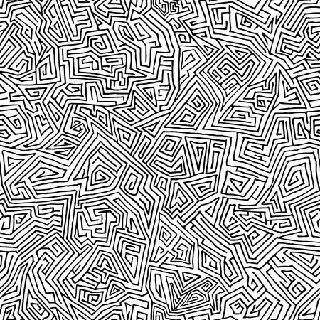 Seamless hand drawn maze from straight lines. Minimalistic background for your designのイラスト素材