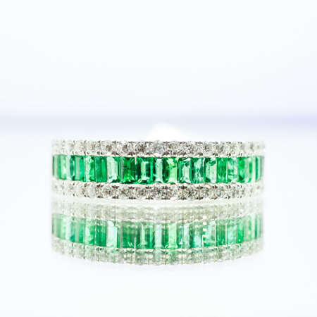 Engagement diamond ring with gems, rubies, emeralds and sapphires. Luxury jewelryの写真素材