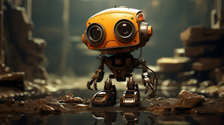 Vintage robot toy on a dark background. 3d rendering.の素材