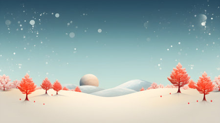 Winter landscape with snowflakes and trees. 3D illustration.の素材