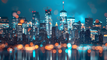 Cityscape at night with bokeh lights, 3d renderingの素材