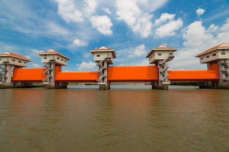 Water gate in Bangpakong river Thailandの写真素材