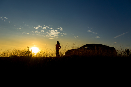Colourful sunrise in the morning over the dam in Thailandの写真素材