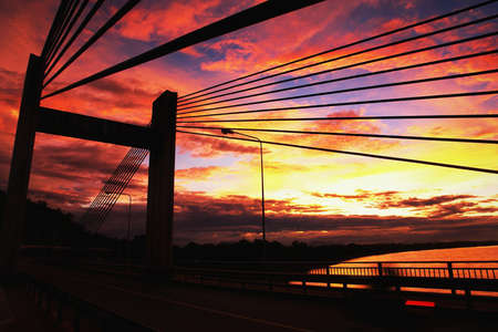 Sunset at Pakse Laos   Laos PDRの写真素材