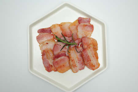 roasted bacon on white backgroundの写真素材