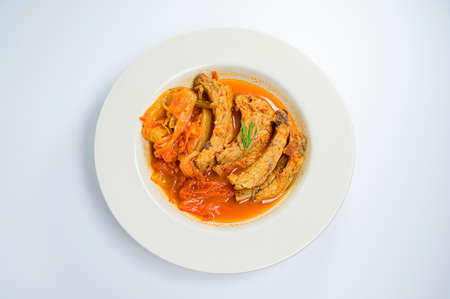 Steamed ribs in a white bowlの写真素材