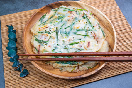 Korean Seafood and Chive Pancake, 'Haemulbuchujeon'の写真素材