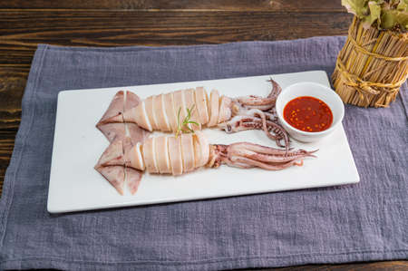 delicious blanched squid with gochujang (Korean chili paste)
