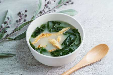 Korean style seaweed soup with dried pollack, 'hwangtae miyeok guk'