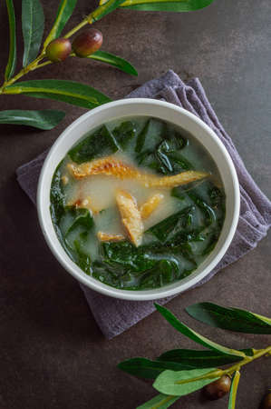 Korean style seaweed soup with dried pollack, 'hwangtae miyeok guk'の写真素材