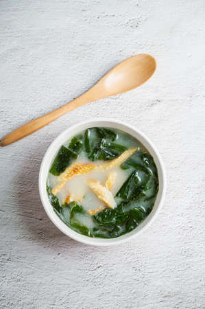 Korean style seaweed soup with dried pollack, 'hwangtae miyeok guk'の写真素材