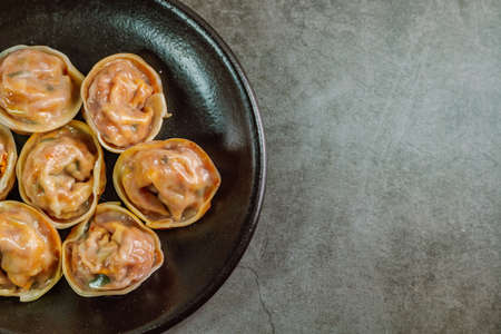 Korean style Dumplings made with a filling that includes kimchi.の写真素材