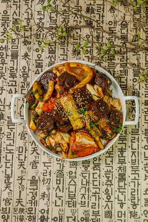 Sundaebokkeum, Stir-fried Blood Sausage : A sausage of pork blood, vegetables, and rice or noodles.の写真素材