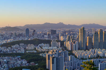 Seoul city view from the top of the mountain at day timeの写真素材