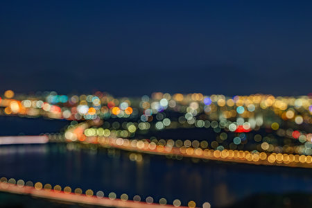 Cityscape bokeh abstract background in Seoul, Korea. Beautiful city light at night view.の写真素材