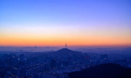 City scape night view of Seoul,Korea at sunrise time from the top of mountain