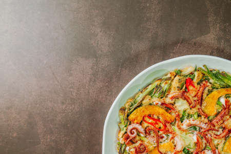 Haemulpajeon, Korean Seafood and Green Onion Pancakeの写真素材
