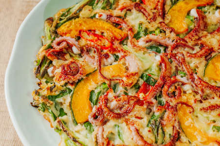 Haemulpajeon, Korean Seafood and Green Onion Pancakeの写真素材