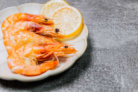 shrimps cooked seafood ready to eat prawn natural product ingredient snack. food background copy space healthy eating raw pescetarianの写真素材