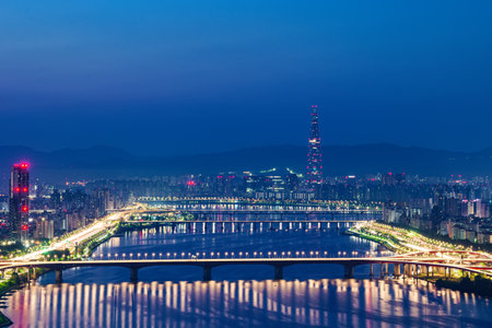 Night view of Seoul city taken at nightのeditorial素材