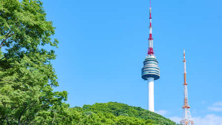 Namsan Seoul Tower, a landmark in Seoul, South Korea photographed against a clear sky during the daytimeのeditorial素材