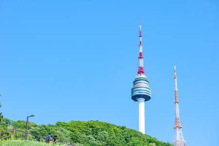 Namsan Seoul Tower, a landmark in Seoul, South Korea photographed against a clear sky during the daytimeのeditorial素材