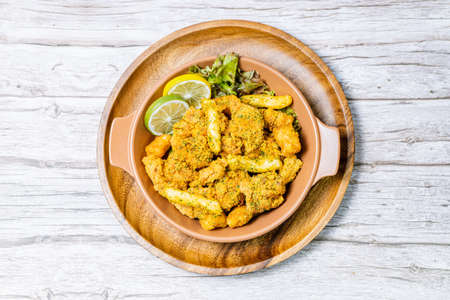 Korean fried chicken food on a plateの写真素材