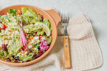 Fresh and Delicious Chicken Breast Barley Saladの写真素材