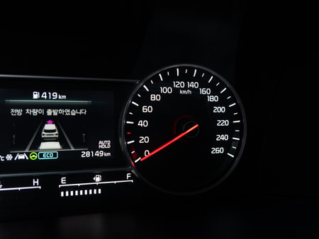 Close-up of the car's interior instrument panel