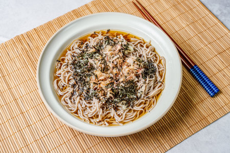 summer korean food cold buckwheat noodles dishの写真素材