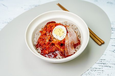 kodarinaengmyeon, Korean Cold Buckwheat Noodles with Half-dried Pollak foodの写真素材