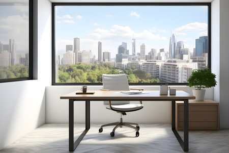 Modern office interior. White poster on wall. Mock up. CEO desk.の素材