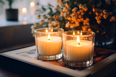 Interior design, Cozy home interior decor, burning candlesの素材