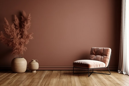 Minimalist home interior background, brown autumn concept, sofa, plant, windowの素材
