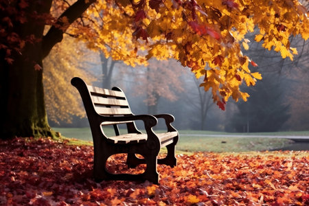 Bench in autumn park. Autumn landscape.の素材