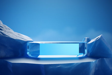 Blue colored stones podium for display product. 3d illustration. generative AI.の素材