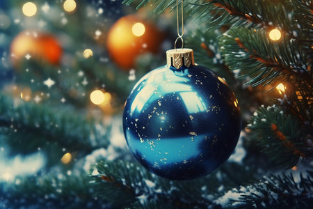 winter interior design of christmas ball on the branches fir. generative AI.の素材
