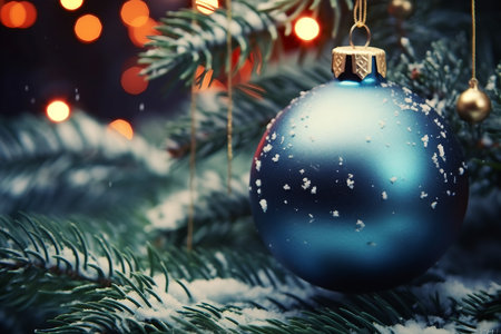 winter interior design of christmas ball on the branches fir. generative AI.の素材