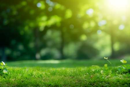 Nature green grass with bokeh background. generative AI.の素材