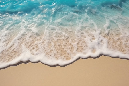 Soft Wave Of Blue Ocean On Sandy Beach. Background. Selective focus. generative AI.の素材