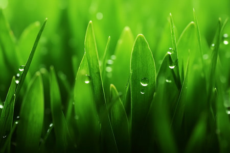 Wet grass close-up background. generative AI.の素材