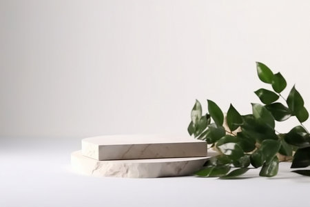 nature stone podium, plant on white background for product,stylish showcase ,mock up for exhibition, presentation of goods ,Exhibition, display podiumの素材