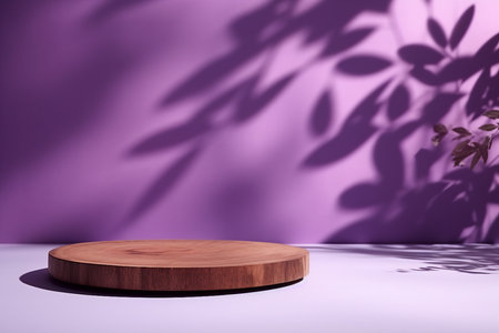 Abstract minimalistic scene with geometric forms. podium on purple background with shadows. product presentation, mock up, show cosmetic product display, Podium. generative AI.の素材