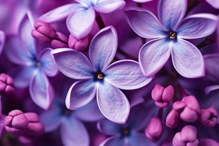 Macro image of spring lilac violet flowers, abstract soft floral background. generative AI.の素材