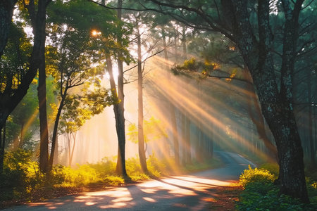 Sunlight through trees. generative AI.の素材
