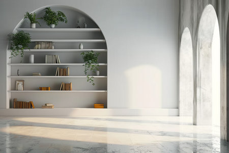 Modern style conceptual interior empty room 3d illustration. generative AI.の素材