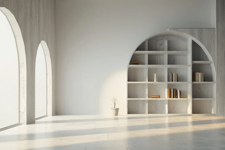 Modern style conceptual interior empty room 3d illustration. generative AI.の素材