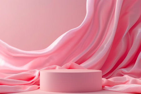 Pink fashion fabric cosmetic podium presentation stand on minimal product display 3d background with abstract luxury beauty cloth backdrop or advertising show stage pedestal. generative AI.の素材